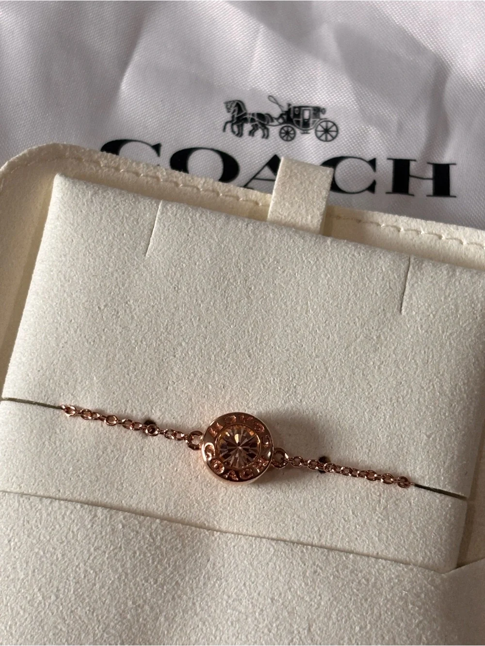 Coach Rose Gold Open Circle Slider Bracelet Crystal F67072 NWOT